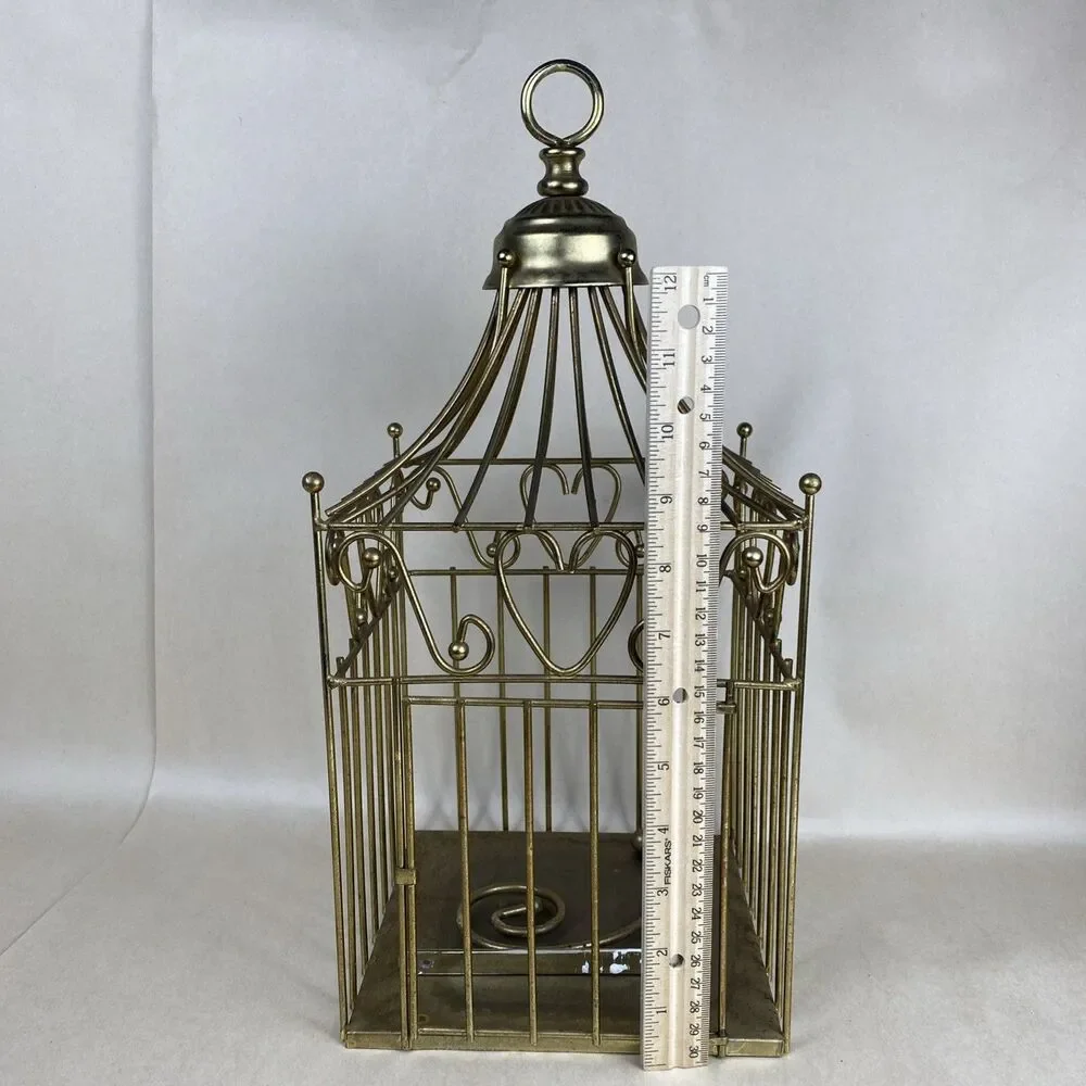 Vintage Metal Brass‎ Color Bird Cage/ Planter Hanger/ Door Preowned
